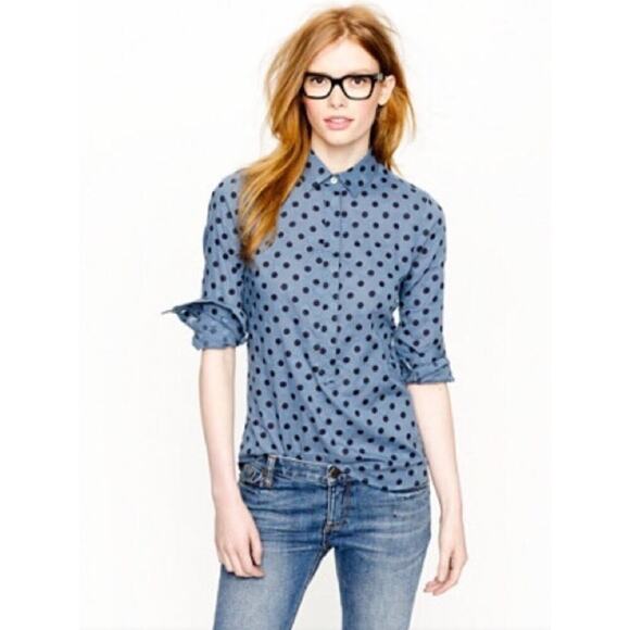 J. Crew Women’s Medium‎ Blue Jacquard Dot Pop-over Shirt - Picture 1 of 8